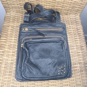 Marco Buggiani Black Leather Crossbody Purse Bag Studded Gold Hardware